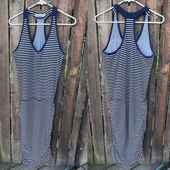 Athleta Ember Pima Cotton Striped Ruched Dress Sz MT(Medium Tall) - Picture 7 of 16